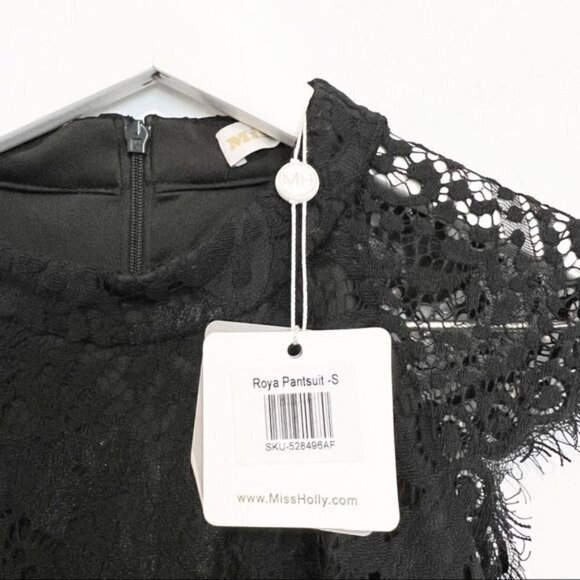NWT Miss Holly The Label Roya Sheer Lace Jumpsuit Pants Black New Size Small - Picture 3 of 7